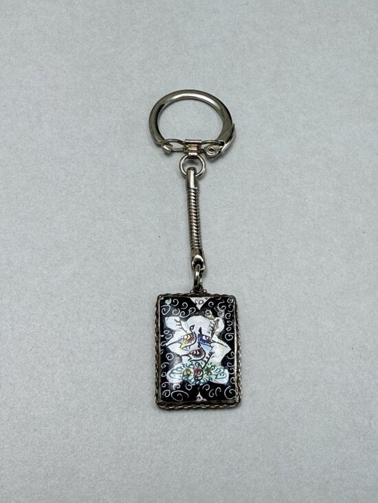 Accessories - Vintage Enamel Double Sided Keychain Hand Painted Scene Pendant